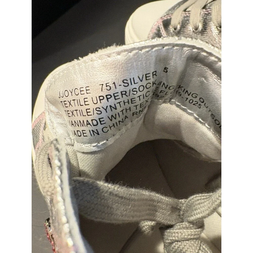 Steve Madden Shoes Girls Size 5 Silver High Top Sneaker Glitter Rhinestone